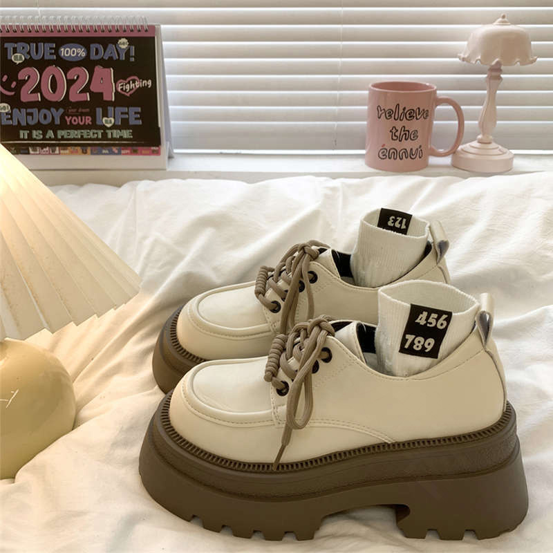 春季新款厚底增高圆头系带小皮鞋时尚百搭复古风超酷ins英伦潮流