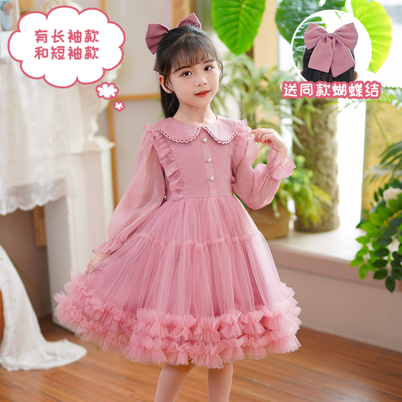 女童新款连衣裙秋款长袖tutu裙蓬蓬裙裙子小女孩精致公主粉色裙秋