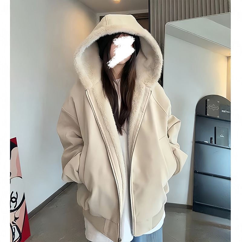 情侣软糯慵懒风连帽棉服男女同款秋冬季加绒加厚保暖宽松卫衣棉袄