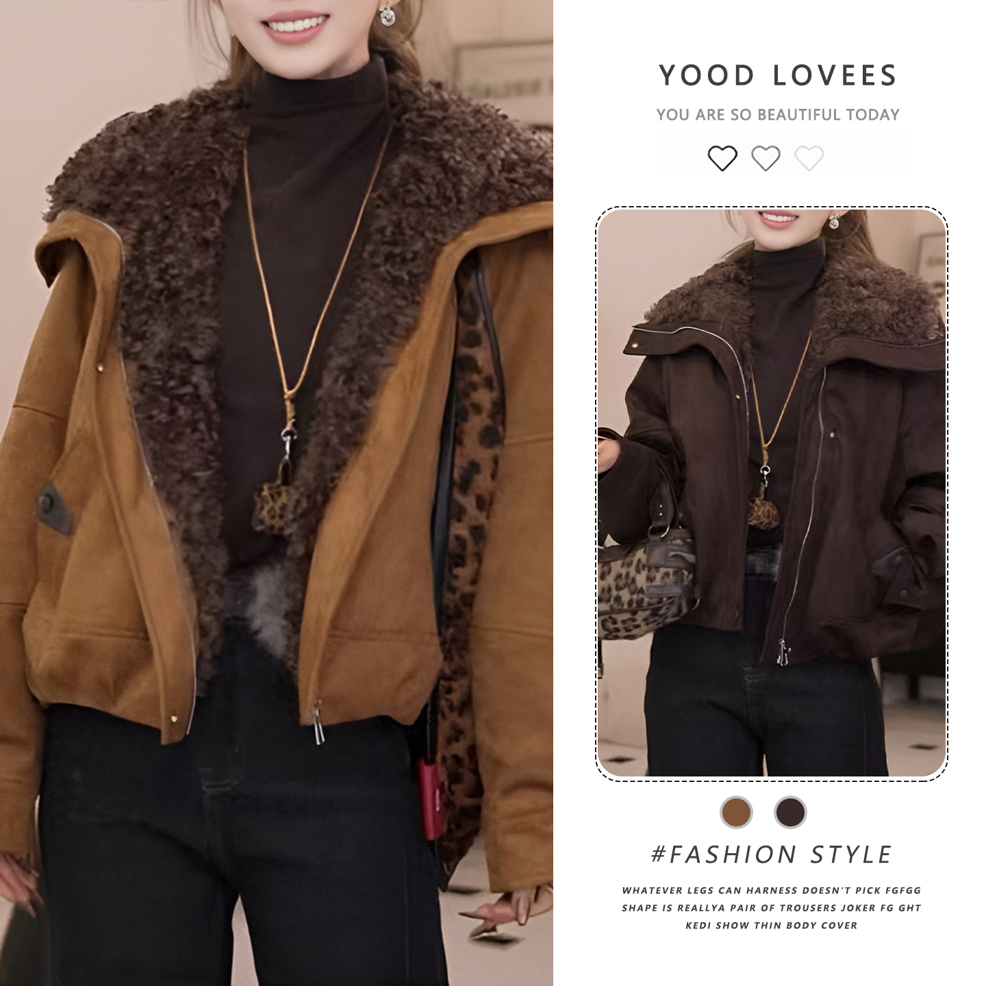 美式复古咖色毛毛领加绒加厚短款外套女冬季韩系休闲百搭保暖外套