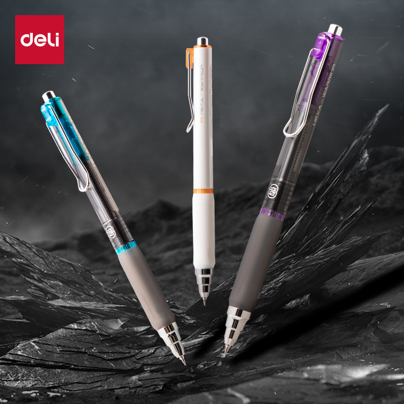 得力未来时空低重心静音按动中性笔ST笔头速干中性笔黑色刷题笔