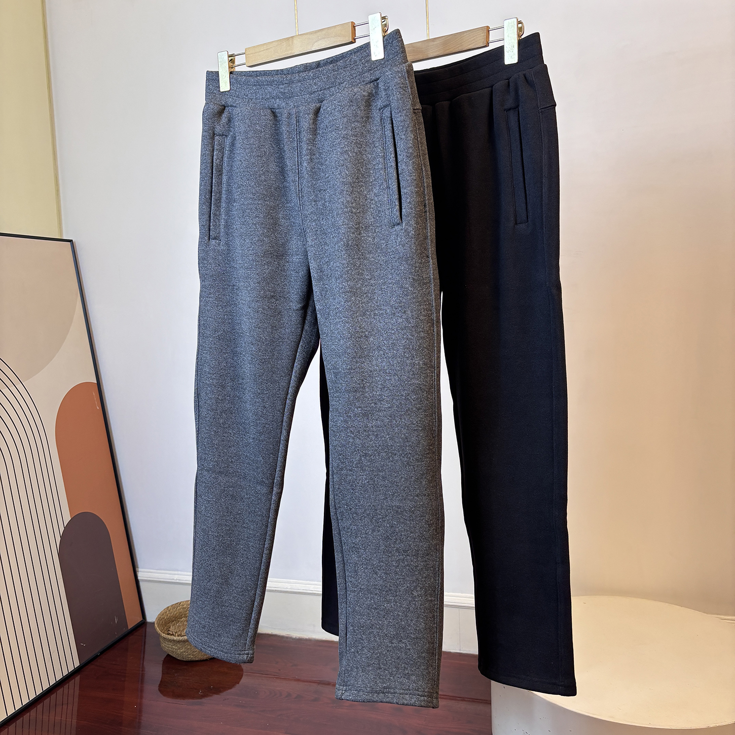 软糯细腻 户外秋冬男士纯色加绒加厚保暖弹力舒适运动休闲直筒裤