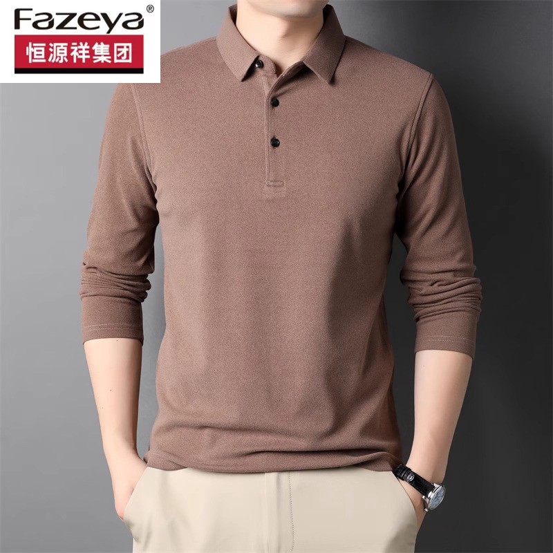 恒源祥彩羊德绒长袖t恤男士双面绒打底衫秋冬季翻领中年爸爸装pol