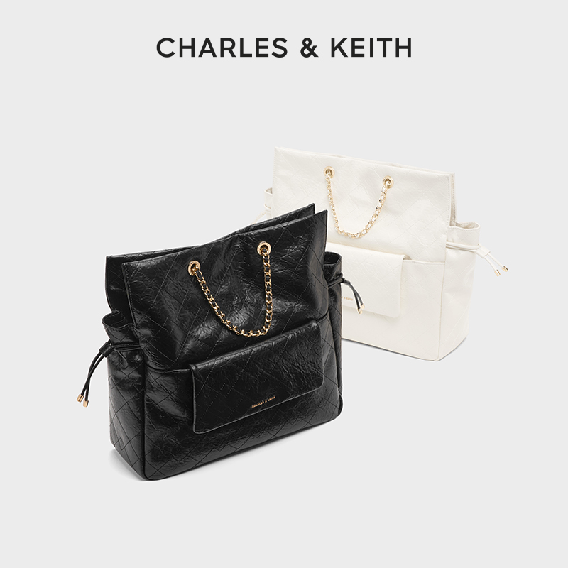 CHARLES & KEITH25冬通勤大容量抽绳托特双肩包一包多背30782756