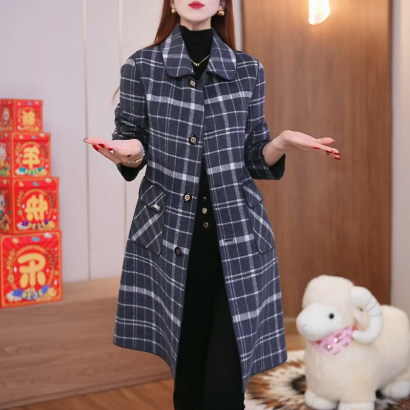 2025新款今年流行双面穿秋格子毛呢外套秋款洋气时尚百搭大码大衣