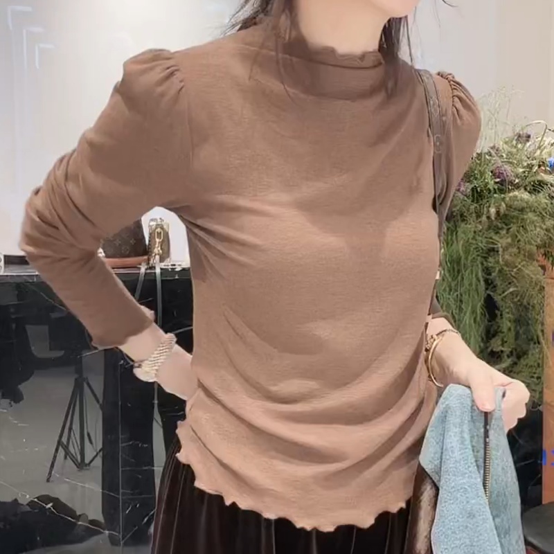 【拿铁】秋冬季木耳边柔软百搭打底衫弹力T恤上衣LK2506727