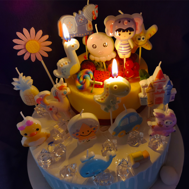 包邮主题生日蜡烛蛋糕装饰品派对恐龙独角兽汽车飞机宝宝动物儿童
