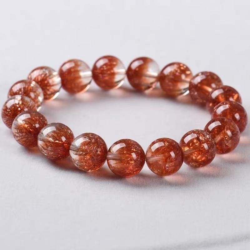 天然红烟花超七水晶手串聚宝盆手链金草莓爆闪红水晶正品男女桃花