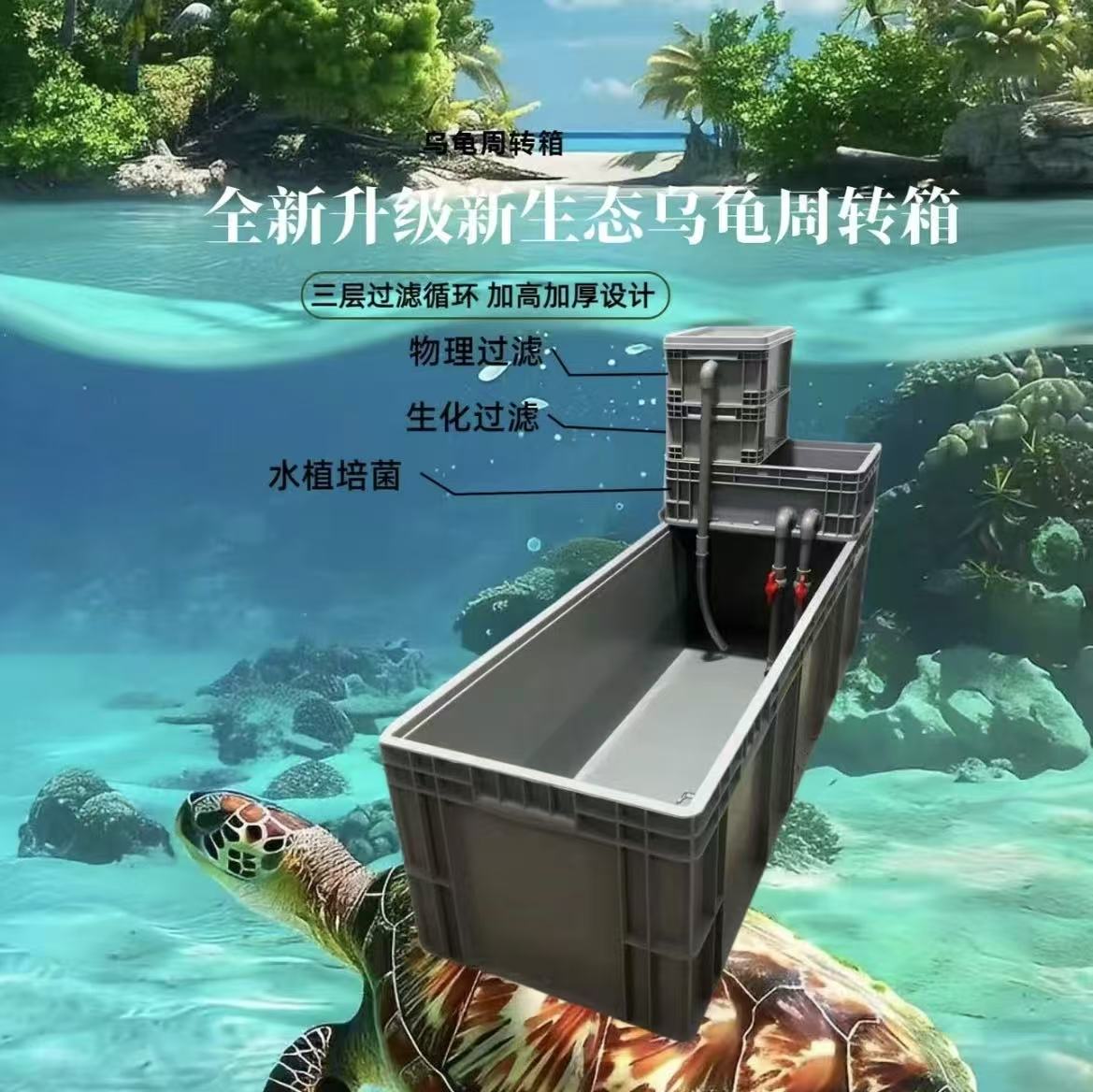 【加厚加高】新型三层循环过滤乌龟周转箱加厚超大容量周转箱过滤