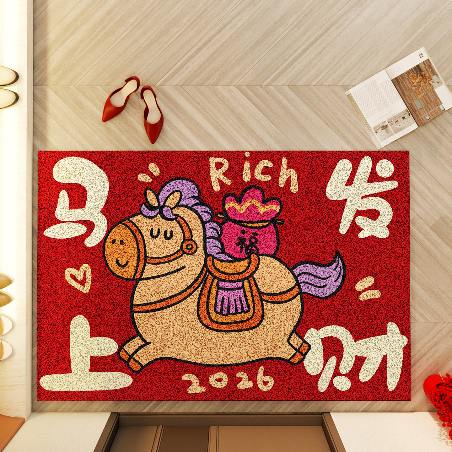 马年丝圈门垫2026新款家用高弹丝圈脚垫蹭土防尘防滑地垫可