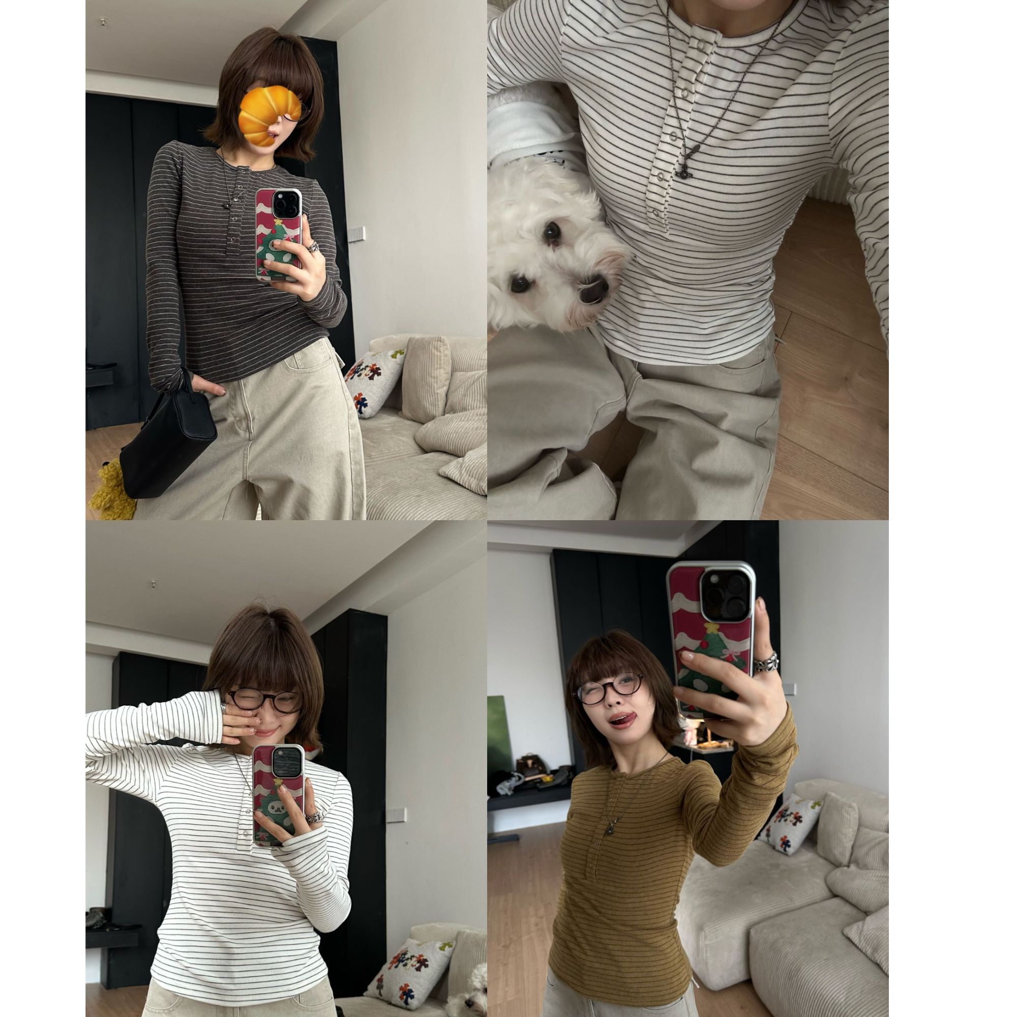 Our2【条纹亨利衫】秋冬设计感修身条纹打底T【X5961】