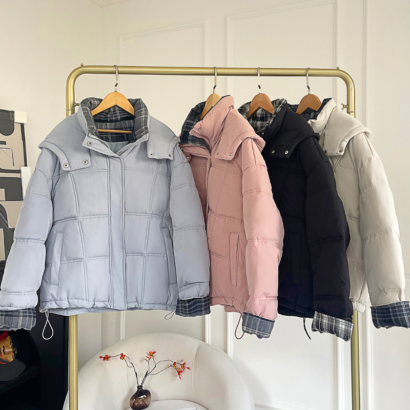 拼接格棉服女冬2025新款加厚保暖棉衣立领外套夹棉面包服T11-*8