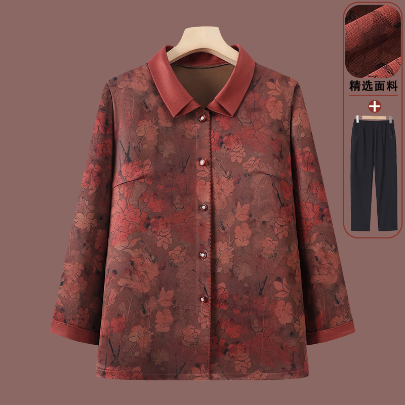 中老年人女装秋季长袖衬衫老太太奶奶装翻领衬衣妈妈妈妈秋装