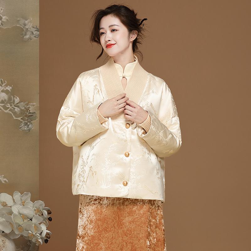 新中式羽绒服女外套中国风织锦缎提花气质百搭款秋冬新款24385