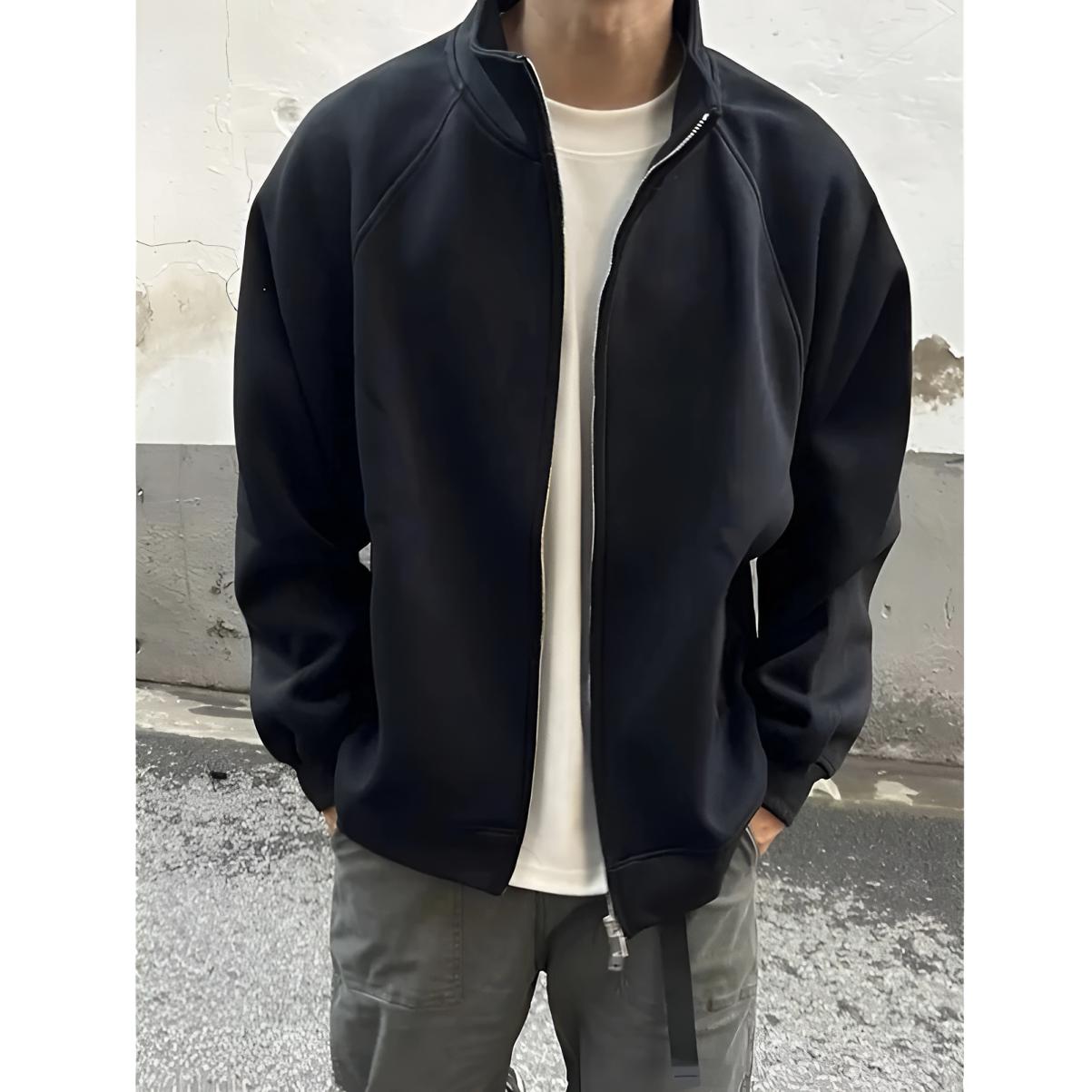 春秋秋装秋季立领开衫男士男生宽松休闲纯色卫衣外套外套男款春秋