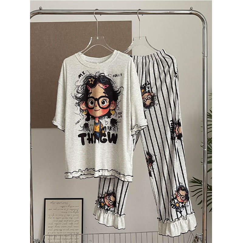 【眼镜萌妹】韩风圆领女孩短袖睡衣女可爱宽松莫代尔凉感家居服套装