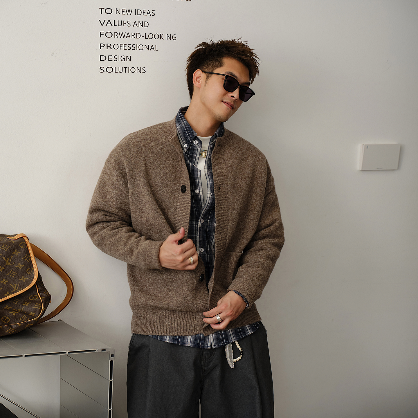 Aft studio【1000g重磅 保暖混纺】休闲开衫毛衣秋冬咖色针织衫外套