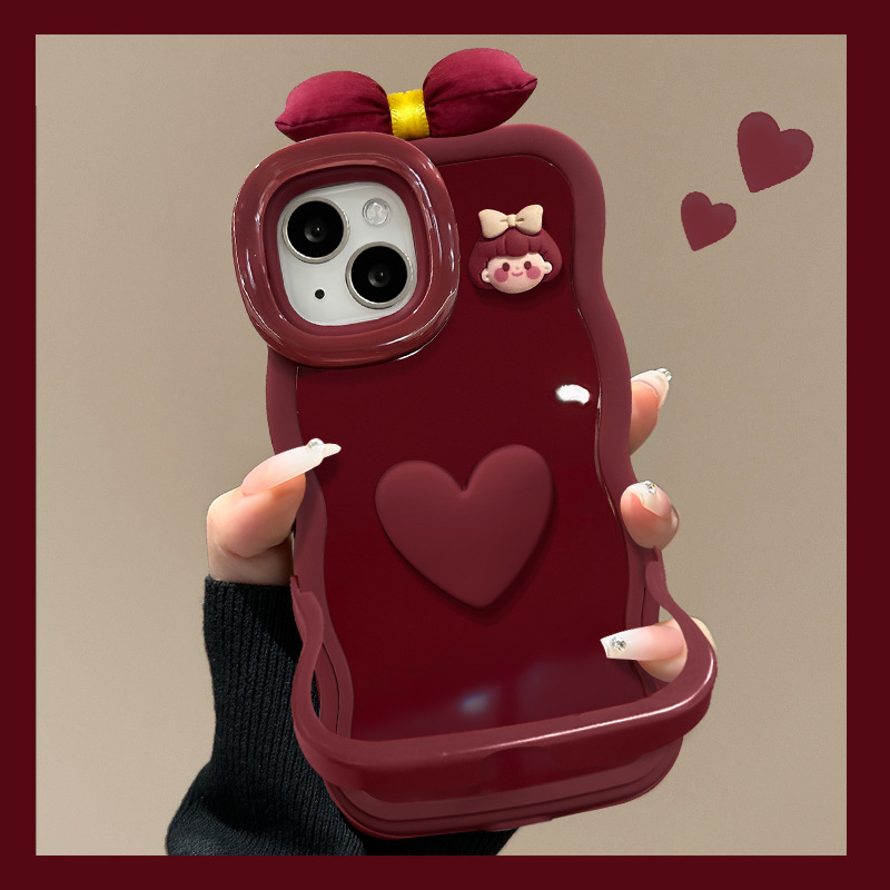 适用苹果17promax爱心女孩公仔手机壳iphone15双支架16蝴蝶结14女