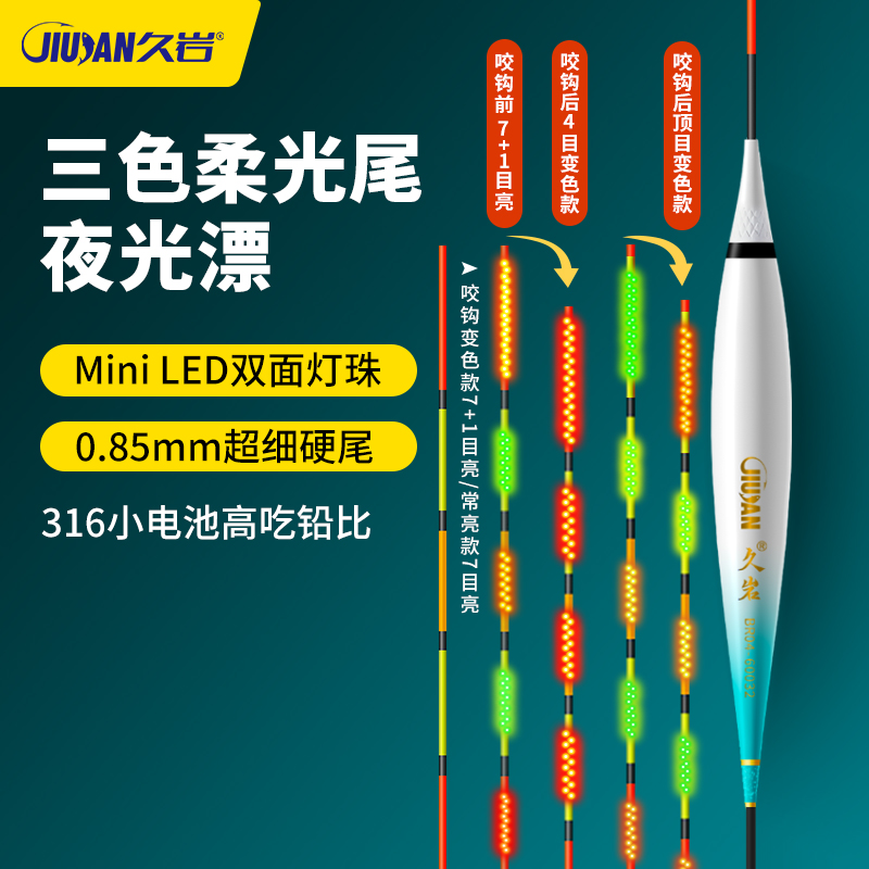 久岩BR双面Mini LED灯珠柔光夜光漂咬钩变色高灵敏日夜两用电子漂