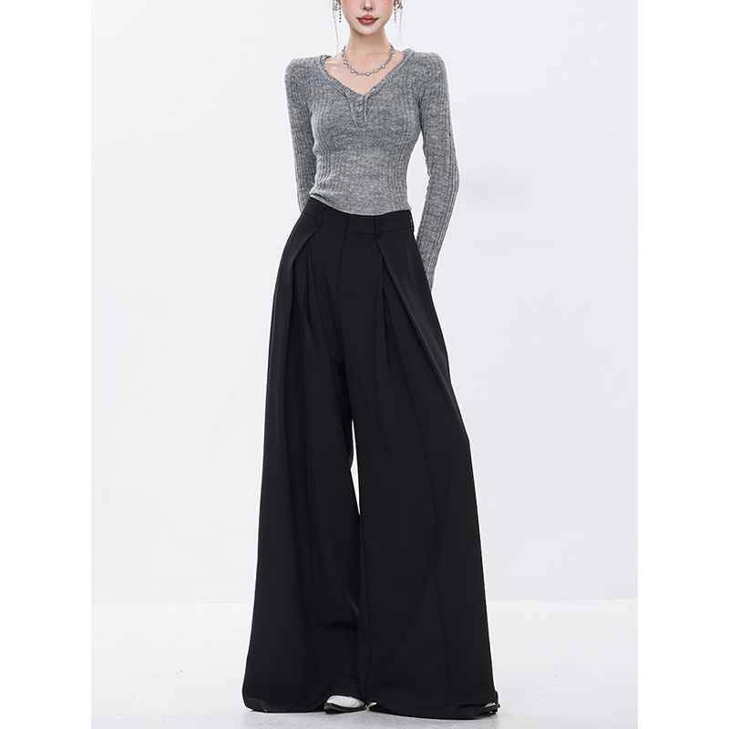 ABWEAR 原创2025夏季新款黑色高腰垂感西装裤宽松直筒显瘦休闲裤