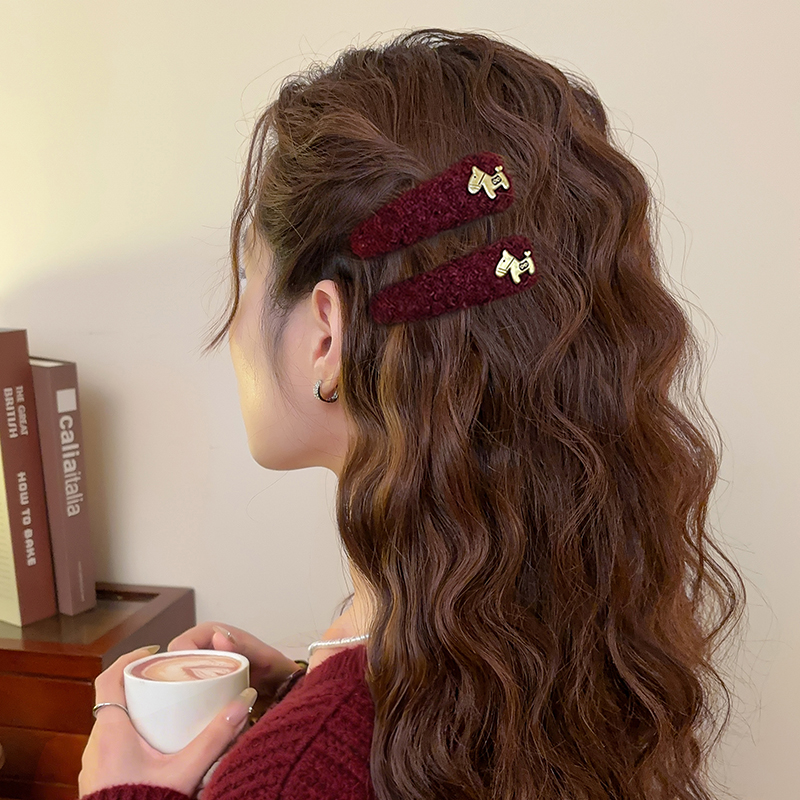 红色金标小马毛绒发夹女前额侧边夹2025新款刘海夹子高端发卡头饰