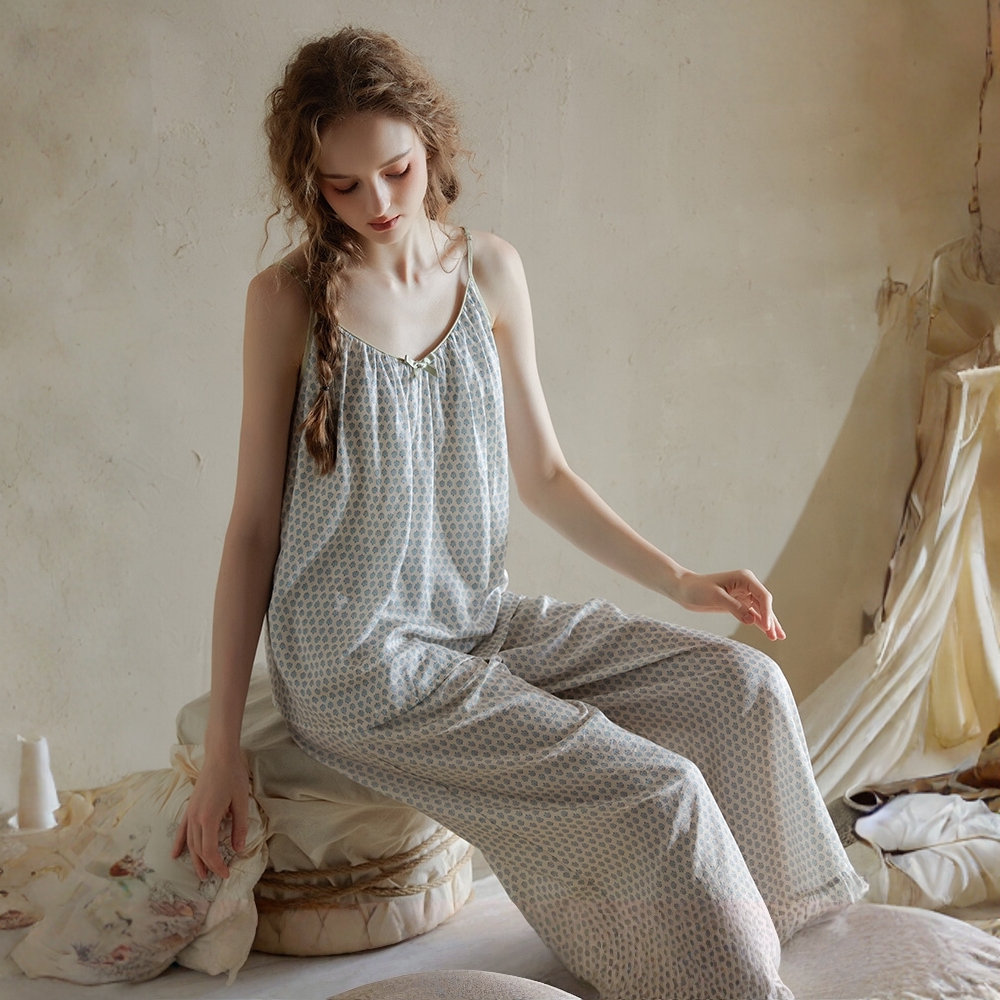 巴韦那奇印花吊带睡衣夏季冰丝凉感性感薄款仿丝绸家居服套装外穿