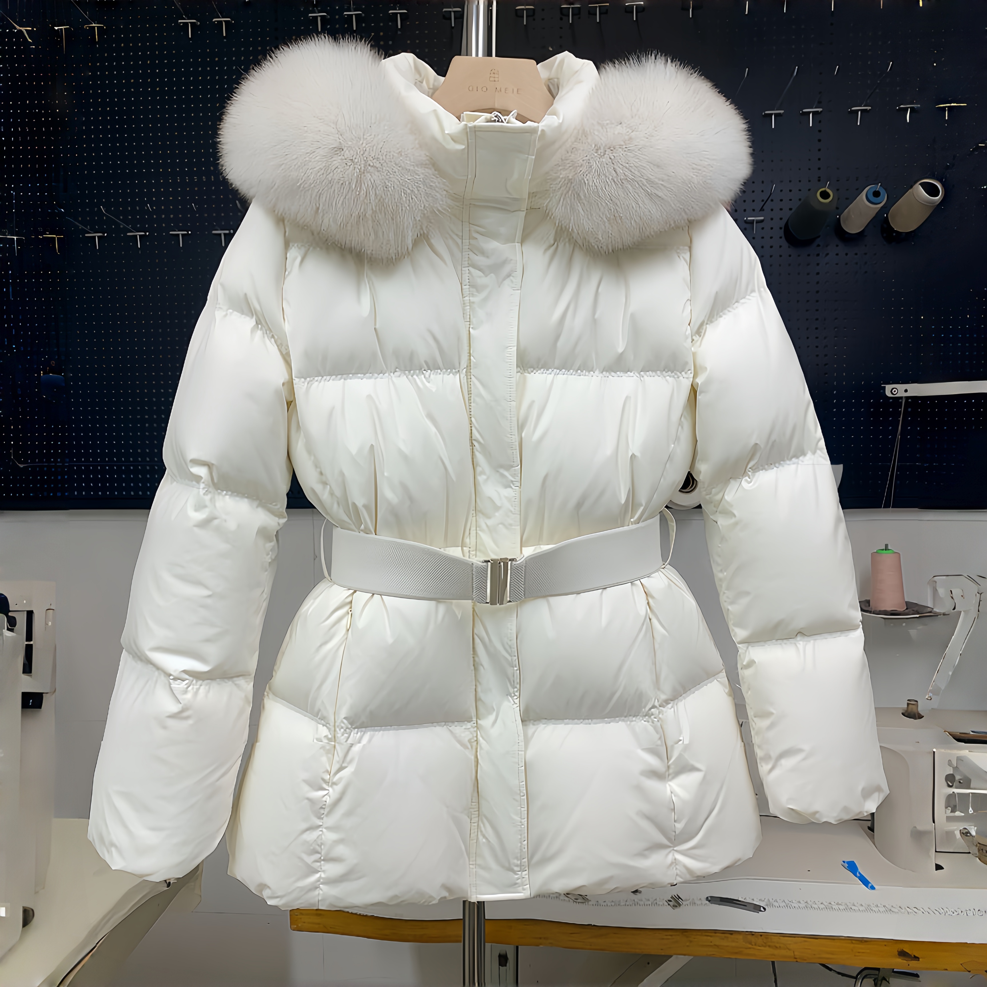 小蛮腰大毛领羽绒服2025冬季收腰系带连帽短款加厚白鸭绒保暖外套