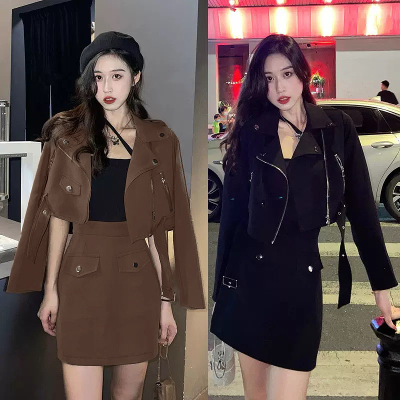 【木子】【两件套】【有裤里】春秋时尚炸街外套+半身裙两件套QY0040