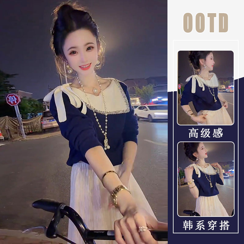 2025早秋法式高级巨好看气质蝴蝶结漂亮上衣独特别致半身裙两件套