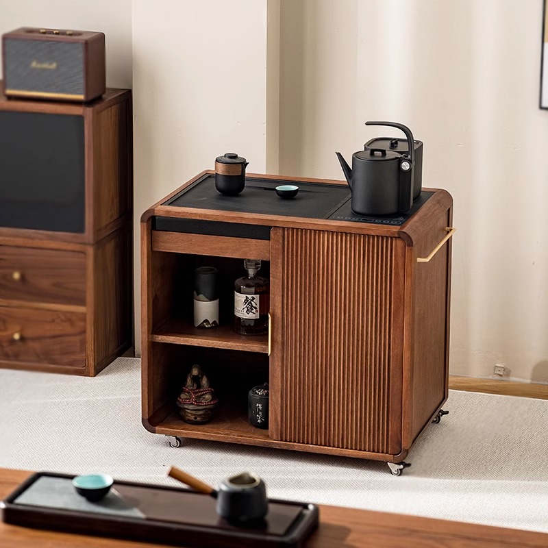 胡桃实木移动茶水柜茶边柜茶台小型家用烧水壶一体沙发边几茶几