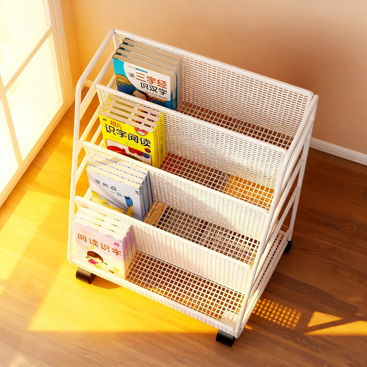 儿童书架落地宝宝简易绘本架可移动书本收纳架靠墙置物架杂志展架