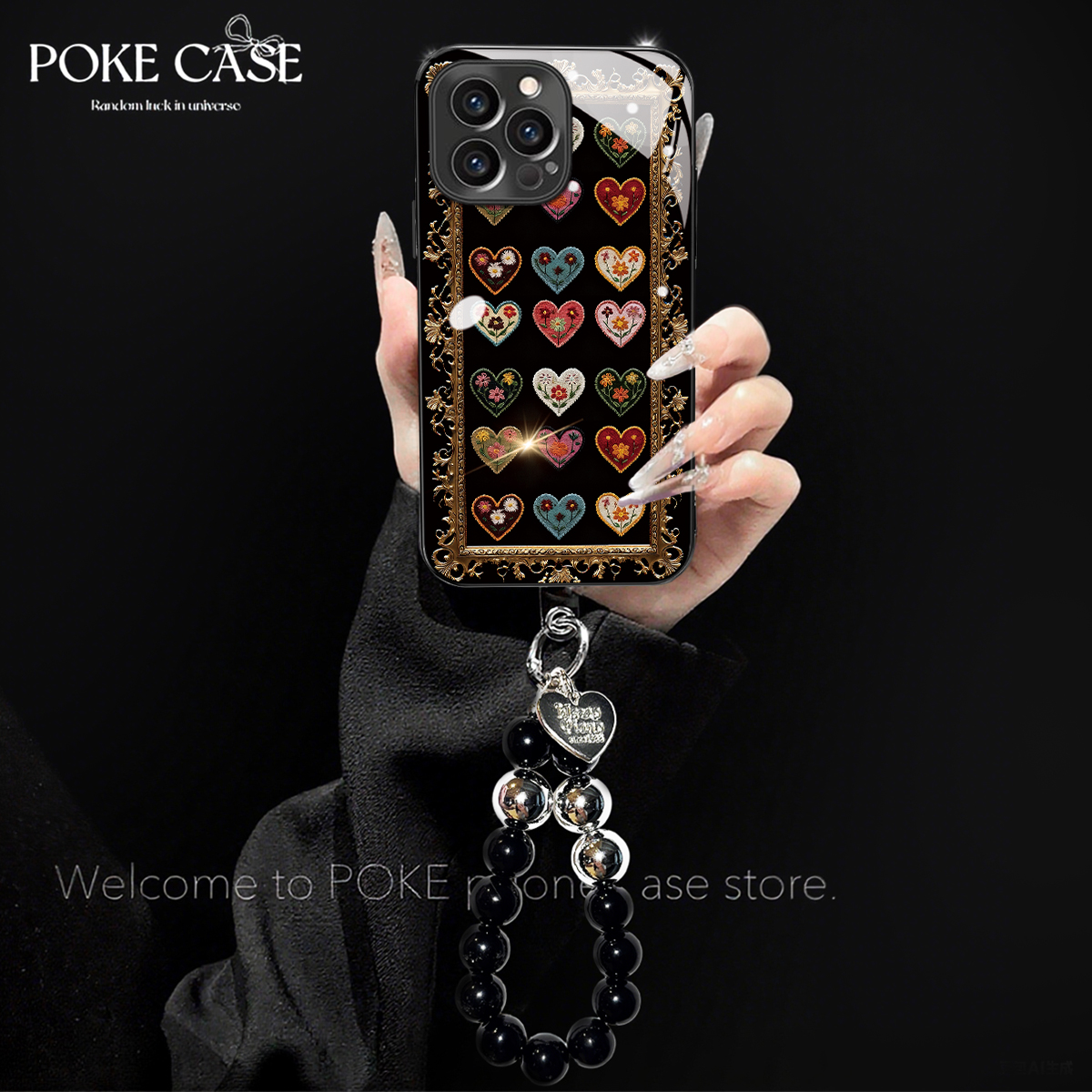 高级电镀玻璃爱心拼接适用苹果oppo华为vivo小米创意手链手机壳