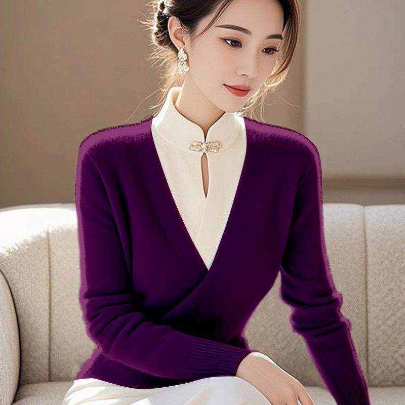 新中式国风高级感超好看气质绝美红色假两件百搭针织衫2025年冬季