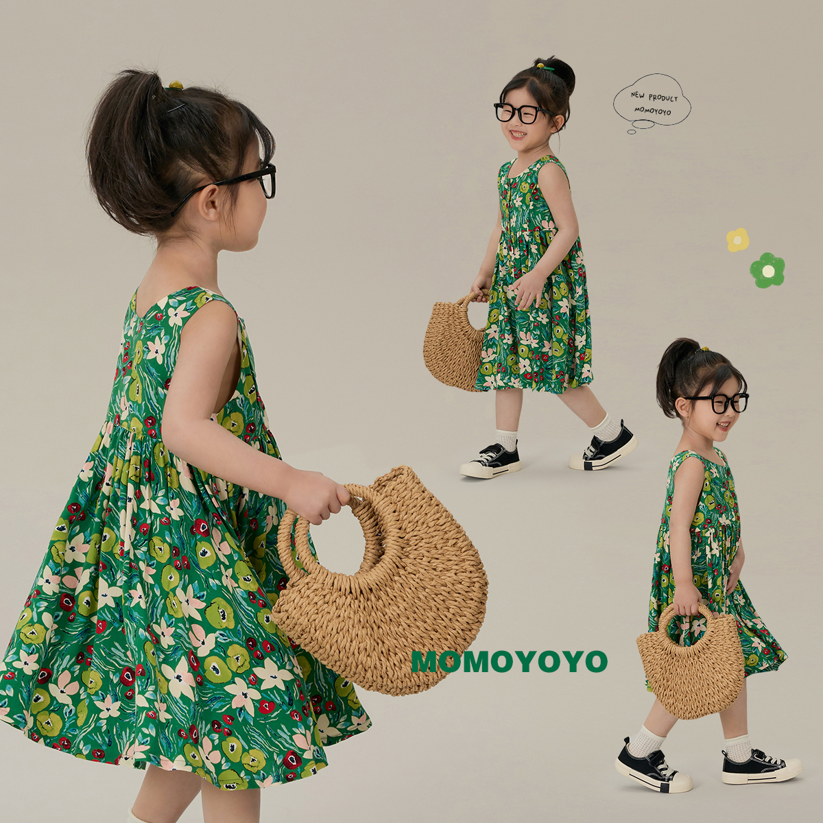 辰辰妈【繁花】夏季女童必备时尚百搭宽松休闲人棉背心连衣裙 7858X