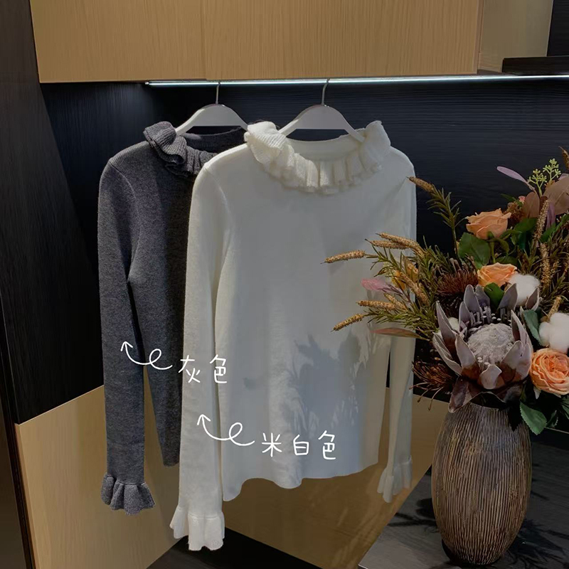 XINYI【千层奶油】秋冬花瓣领针织上衣女显瘦打底内搭X625Z18577