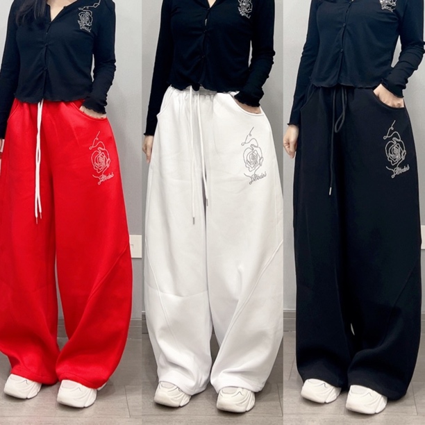 【烫钻玫瑰花】秋冬新品休闲裤显瘦长裤阔腿裤女休闲裤SC6009款