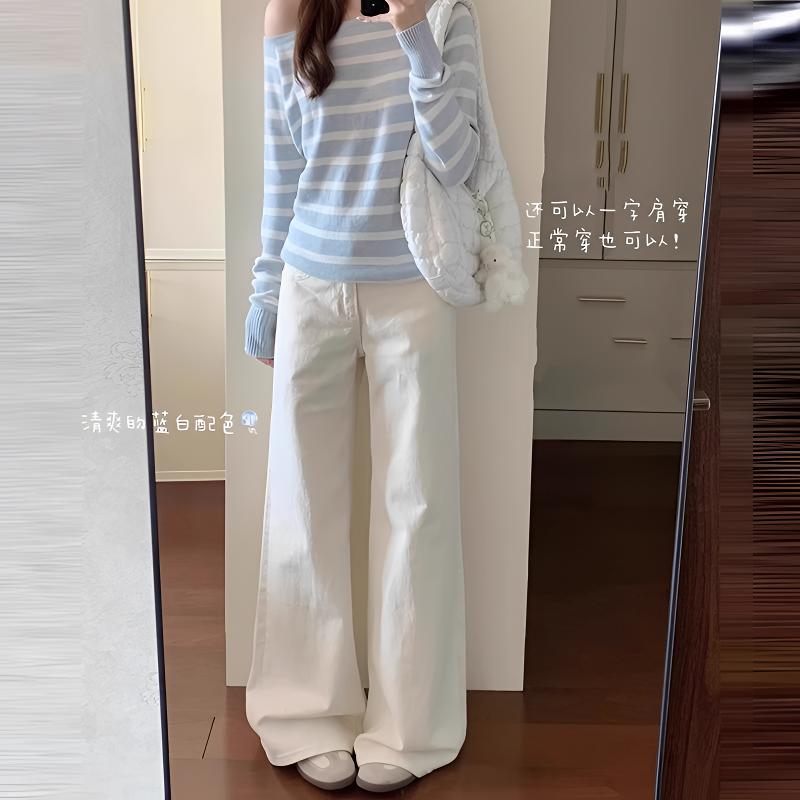 雪千羽白色高腰宽松阔腿牛仔裤女2025夏新款显瘦小个子直筒拖地裤