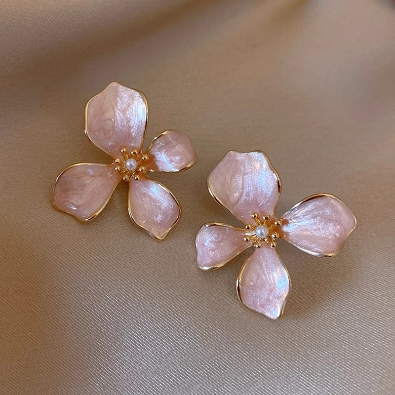 铜合金耳饰 甜美温柔粉色花朵耳环女轻奢高级感独特气质耳钉耳饰