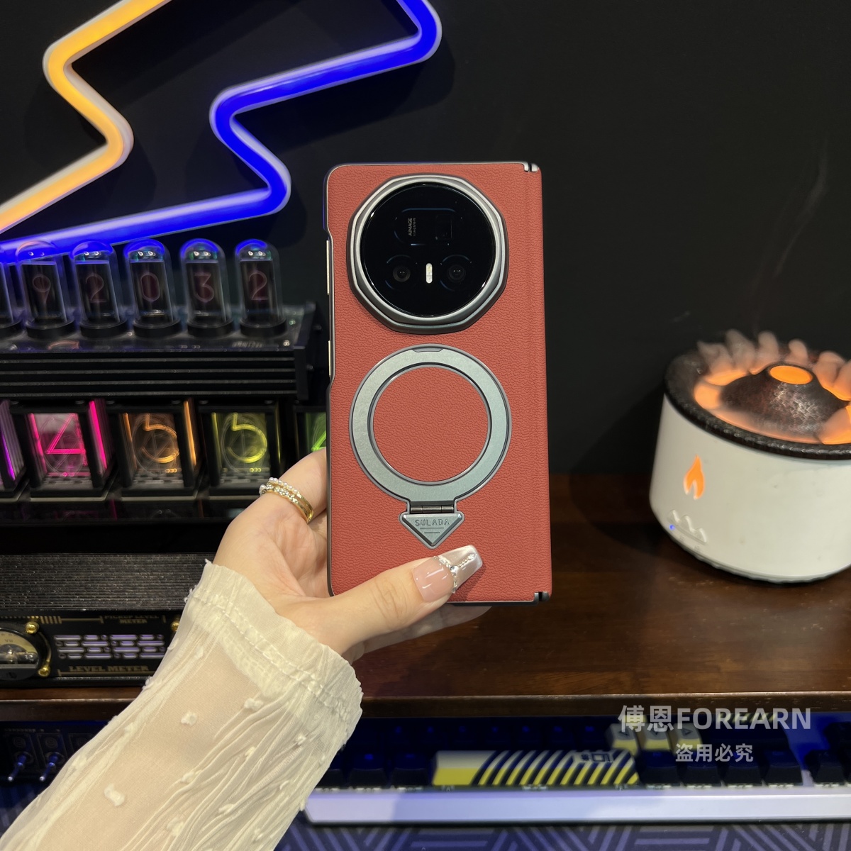 适用于荣耀magicv5手机壳折叠屏v5真皮支架磁吸后壳保护套新款