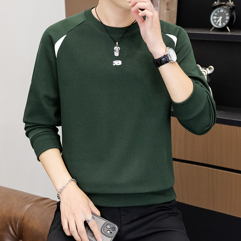 稻草人2025秋季男士休闲卫衣肩膀拼接袖子刺绣青少年时尚套头棉T