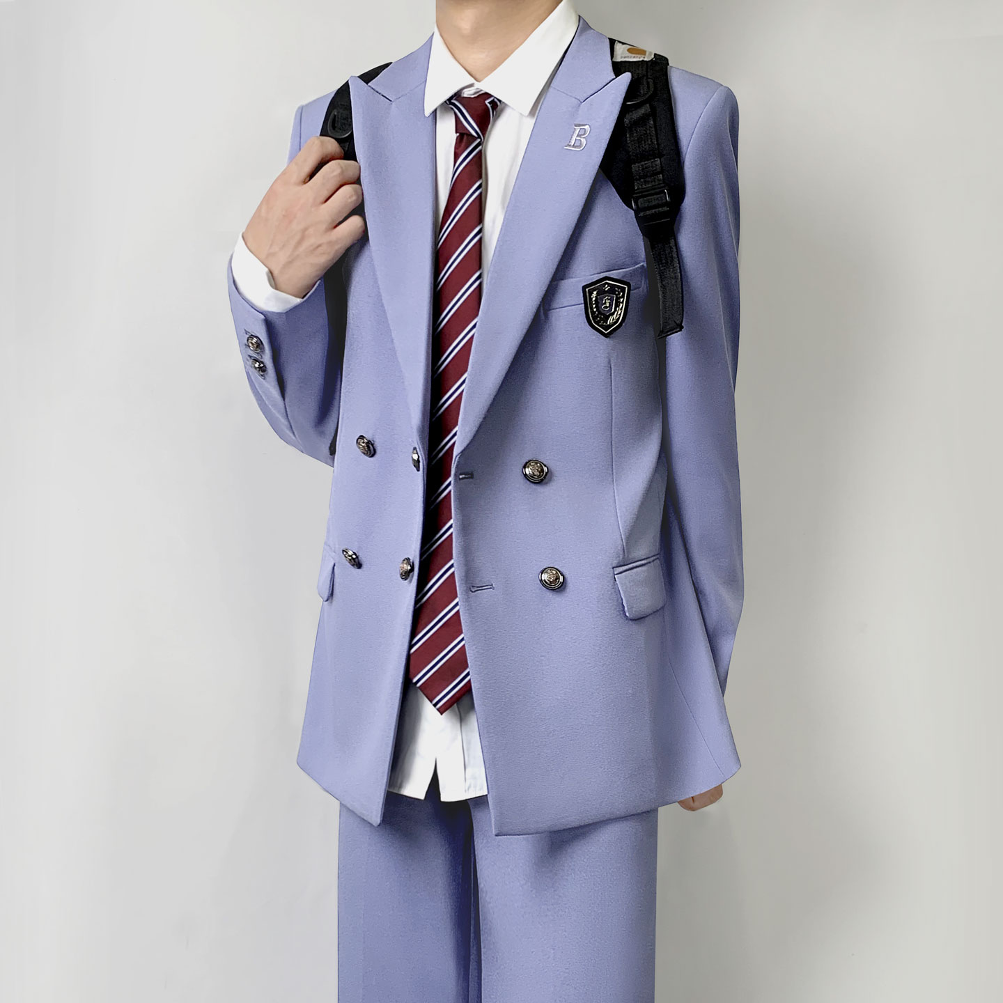 木村叔dk日系原创刺绣蓝色西装外套男校供感春秋季休闲西服西裤子