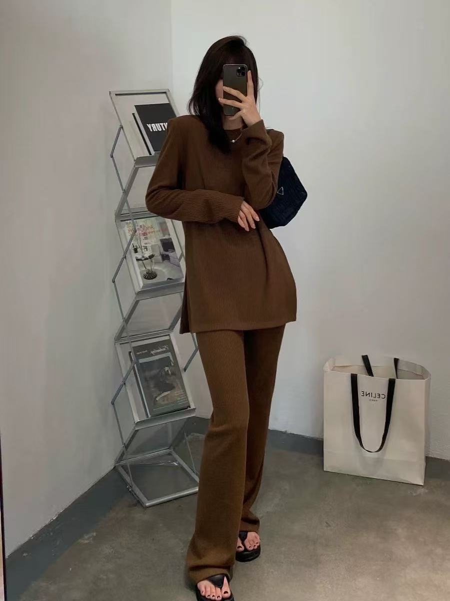 MM6920慵懒风长袖上衣休闲裤纸片人套装早秋款显瘦宽松大码女装