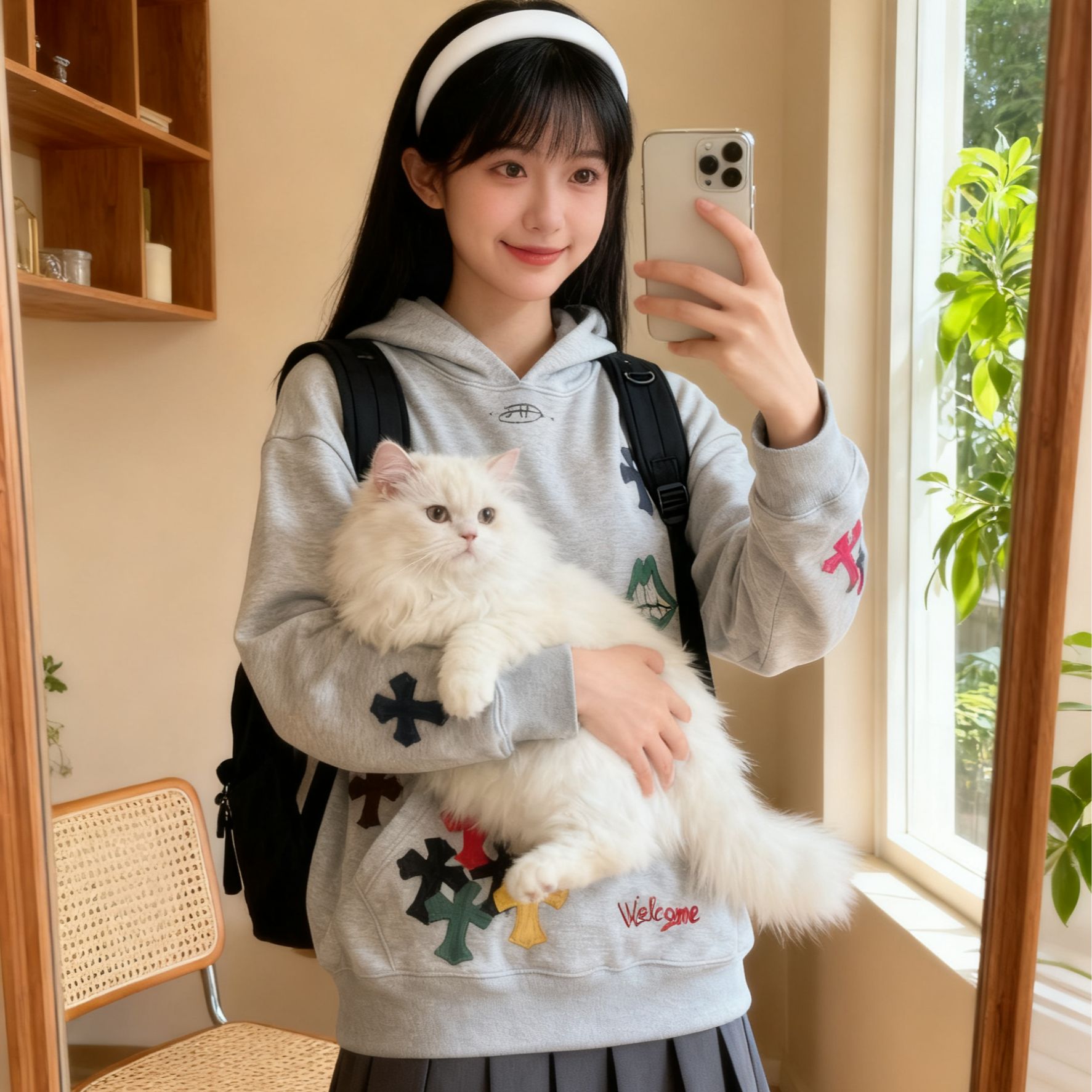 大码300斤美式十字架刺绣连帽卫衣男女2025款加绒加厚情侣外套潮