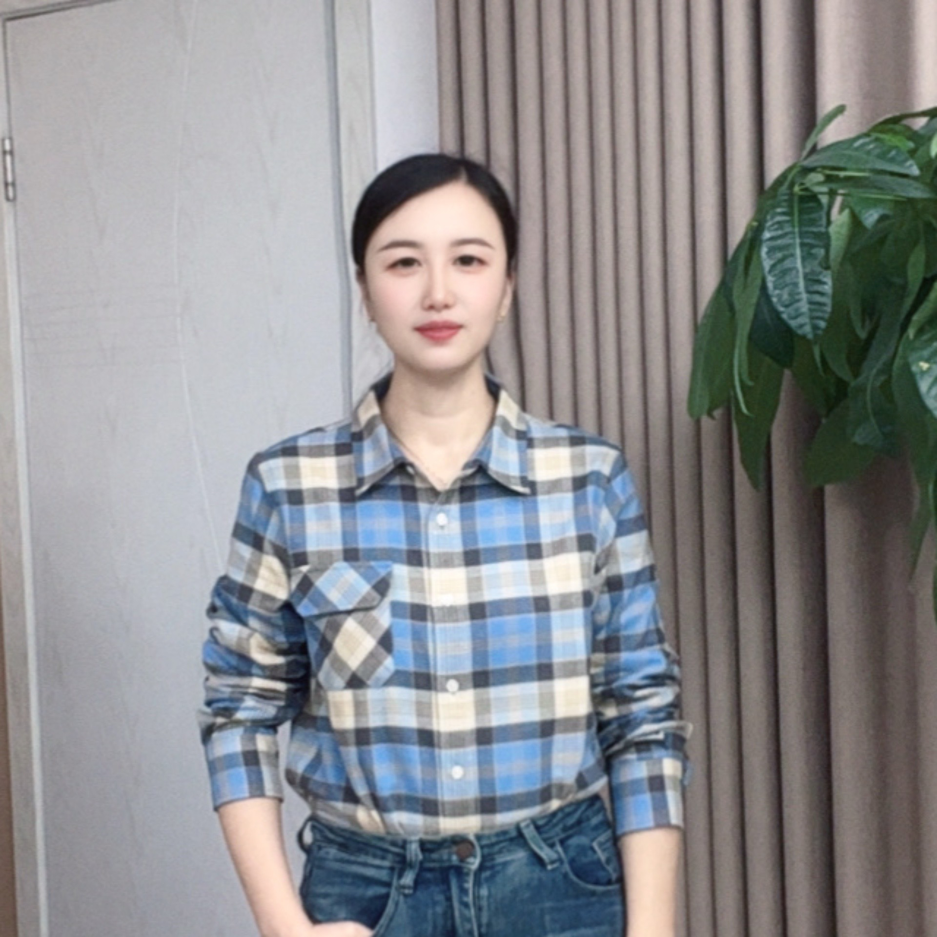 女士长袖冬季新款双面磨毛复古休闲百搭外穿格纹衬衫经典复古宽松