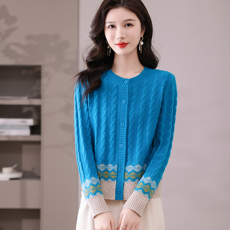 秋季新款针织开衫外套洋气中年妈妈毛衣长袖洋气百搭减龄麻花上衣