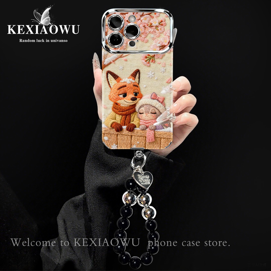 银框大视窗粉樱暖冬适用苹果16PROMAX华为VIVO小米OPPO手链手机壳