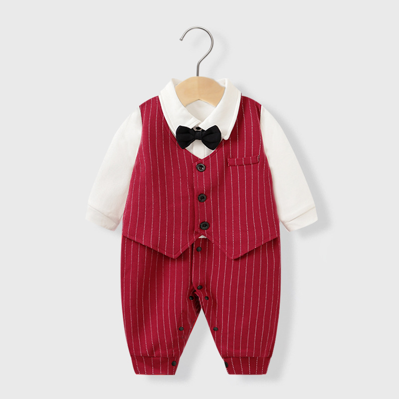 周岁礼服男宝宝秋装婴儿西装抓周衣服男童绅士套装百天连体衣秋冬