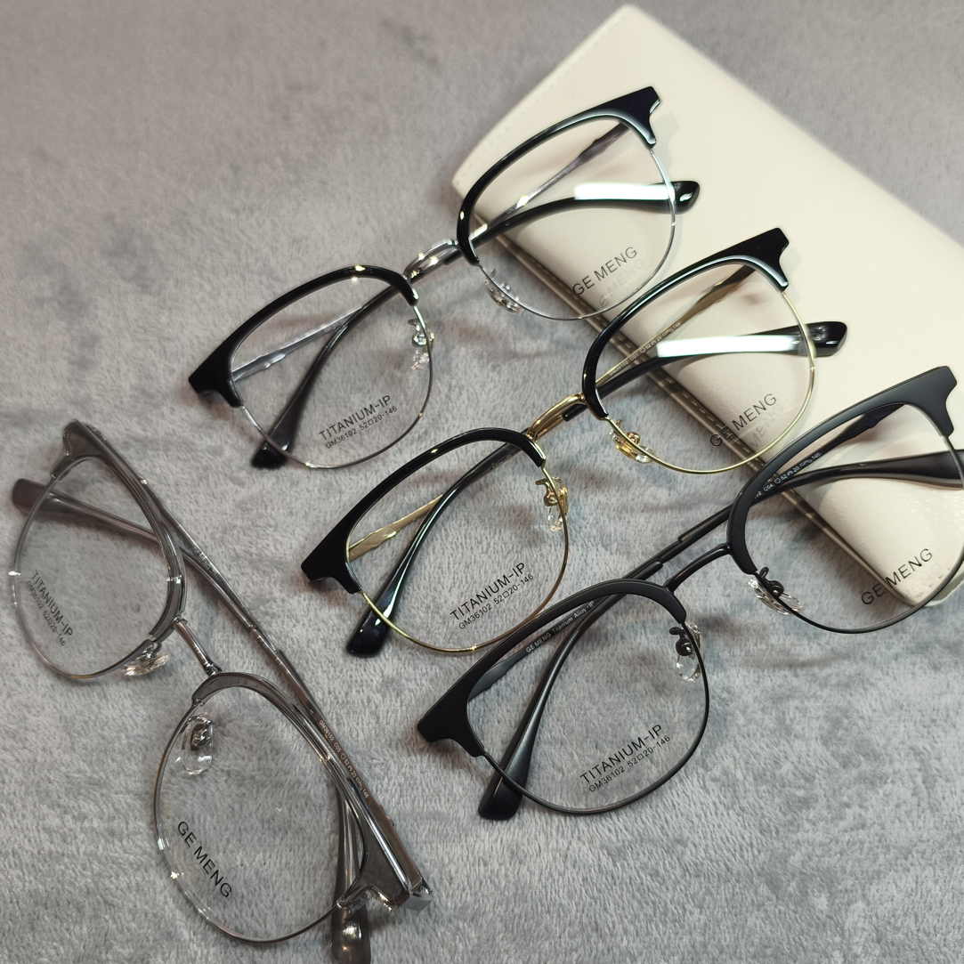 时尚超轻钛合金百搭眉毛框素颜眼镜框男女款可配度数