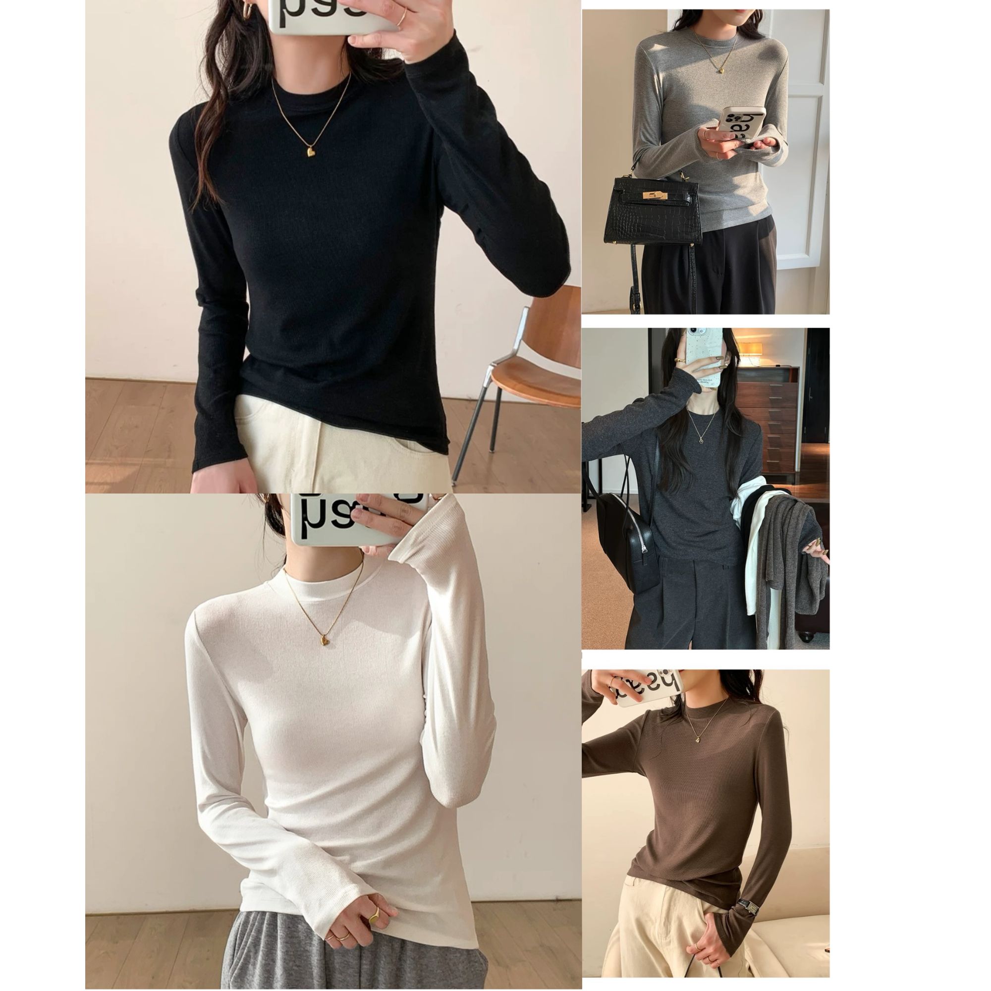 纯色小立领长袖T恤女2025新款春秋冬季气质百搭半高领打底衫上衣