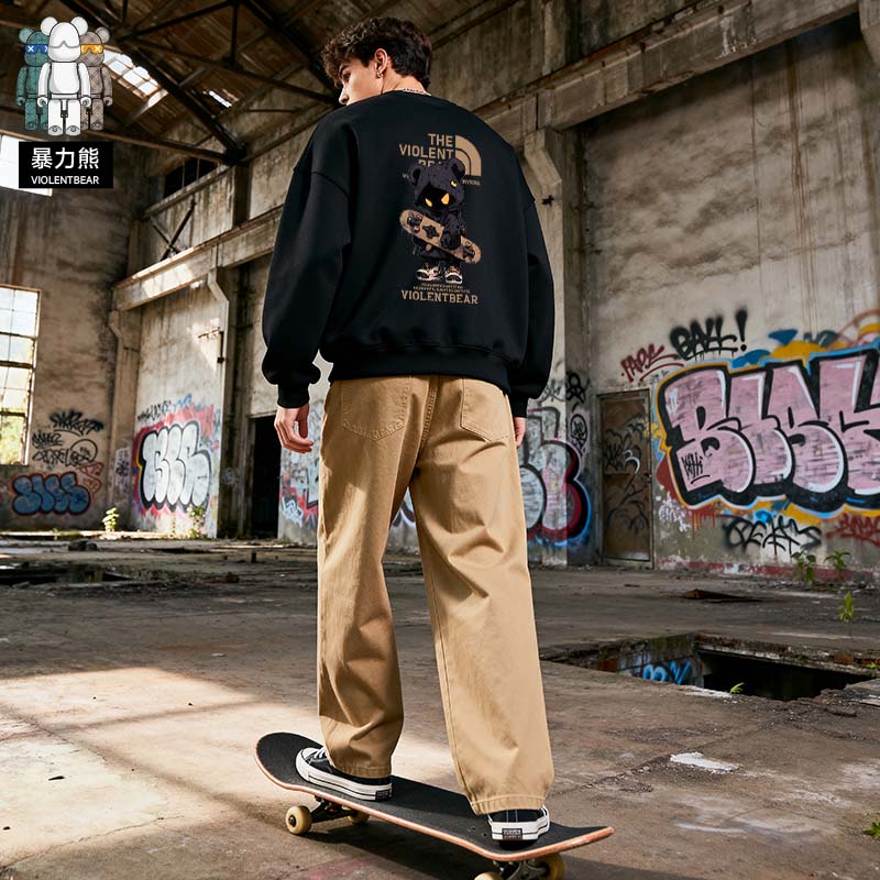 暴力熊男卫衣加绒加厚秋冬情侣款潮牌卫衣男长袖打底无帽卫衣款